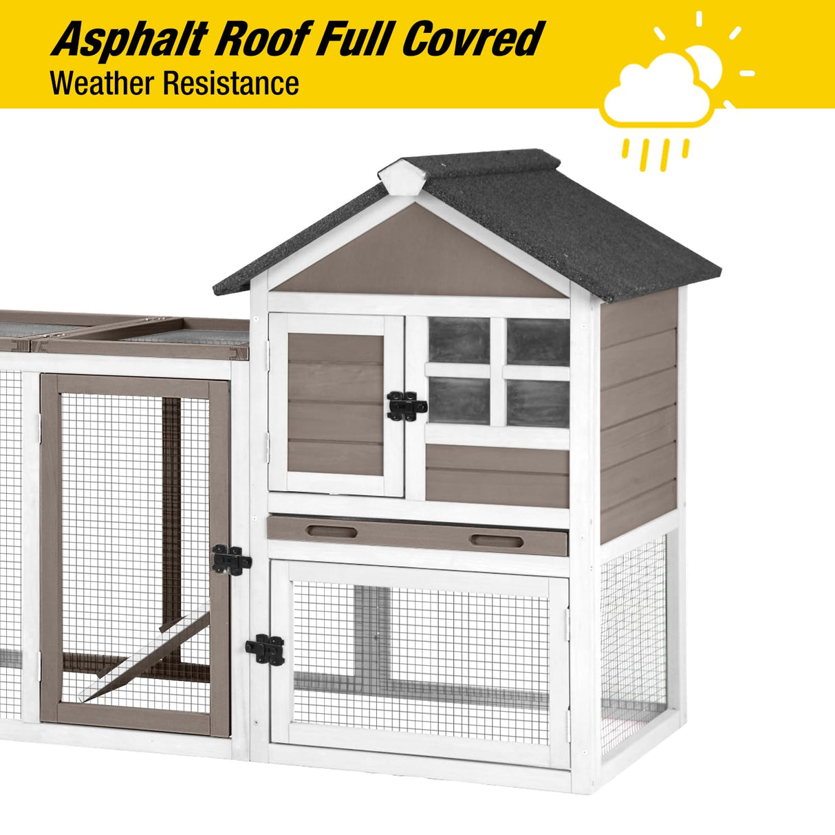 Aivituvin 51.6''L Rabbit Hutch Outdoor Chicken Coop Indoor Bunny Cage with Run,Guinea Pig House Pull Out Upper Tray (51.6" L x 25.2" W x 36.2" H, Brown-1 Set) Aivituvin