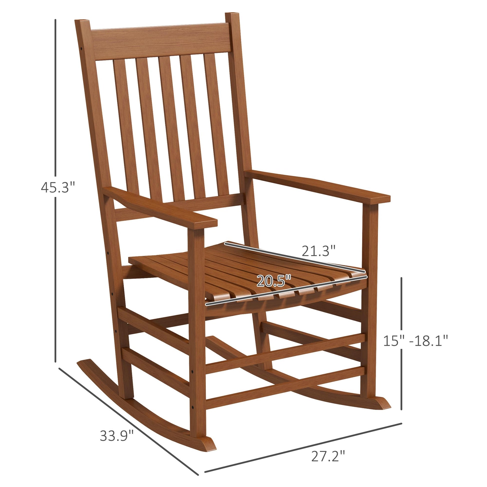 Outsunny Wooden Rocking Chair Set of 2, Outdoor Rocker Chairs with Curved Armrests, High Back & Slatted Seat for Garden, Balcony, Porch, Supports Up to 352 lbs., Teak - WoodArtSupply