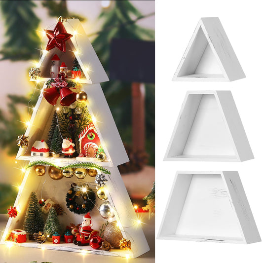 Cinnvoice 3 PCS Wooden Farmhouse Christmas Tree Tabletop Decor Christmas Centerpieces for Table Decor, Rustic Xmas Tree Sign for Fireplace Mantle Shelf Decor Xmas Holiday Table Accents DIY Ornament