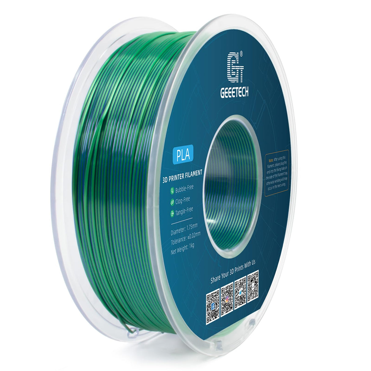 Geeetech 3D Printer Silk PLA Dual Color Filament,Metal-Like Shiny Silk Filament 1.75mm 1kg (2.2lbs) Spool,Dimensional Accuracy +/- 0.03 mm,Silk Blue Green Geeetech