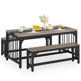 Tribesigns 55 Inch Dining Table Set for 4-6, 3-Piece Kitchen Table with 2 Benches, Space-Saving Dining Room Table Set for Home Kitchen, Restaurant, Grey Tribesigns