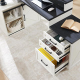 JXQTLINGMU Computer Desk with Darwers & Storage Cabinet, Home Office Desk with File Drawer, Gaming Desk with Monitor Stand & Charging Station, Off White JXQTLINGMU