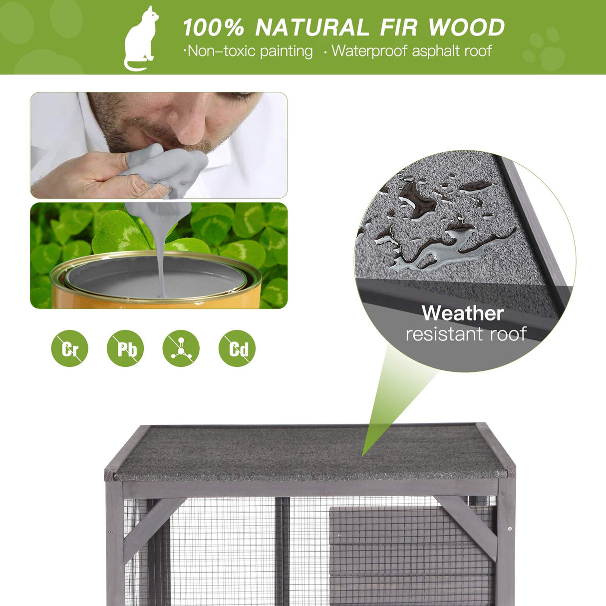 GUTINNEEN Cat House Outdoor Cage Cat Enclosure on Wheels,Large Wooden Kitty Catio with Resting Box,PVC Layer GUTINNEEN