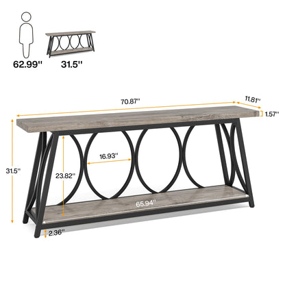 Tribesigns 70.9 inch Extra Long Console Table, Industrial Sofa Table Behind Couch with 2 Tier Storage Shelf, Narrow Entryway Hallway Accent Table for Living Room, Grey - WoodArtSupply