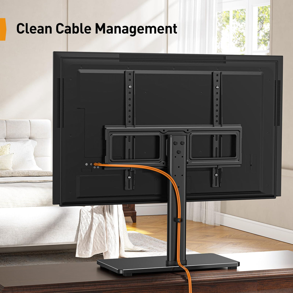 Perlegear Tabletop TV Stand, Universal TV Stand for 23–60 Inch LCD LED OLED TVs, Height Adjustable TV Base Stand with Tempered Glass Base Cable Management,VESA 400x400mm, PGTVS02 Perlegear