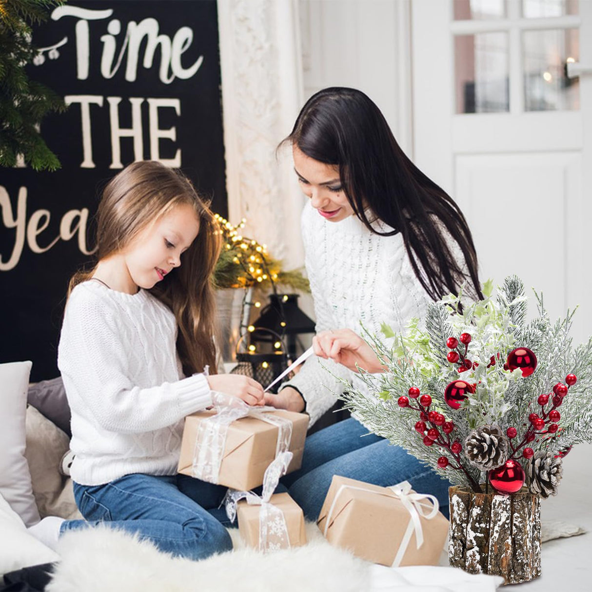 2 Pack Christmas Table Decorations, 14 Inch Christmas Centerpiece Small Potted Christmas Tree with Lights, Pine Cones and Berries, Xmas Artificial Plants for Tables, Home, Mantel Holiday Decor BHLUUIYER