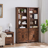 Joaxswe 72in Tall Bookshelf 7 Tier Bookcase with Drawer and Barn Doors and Adjustable Shelves, Brown Farmhouse Book Shelf with Storage Cabinet, Wood Freestanding Display Bookshelves for Kitchen Joaxswe