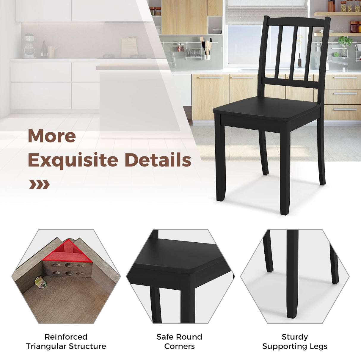 Giantex Farmhouse Dining Chairs Set of 4, Modern Kitchen Chairs w/Rubber Wood Legs & Curved Backrest, Ladder Back Diner Chairs, Wooden Side Chairs for Study, Dining Room, Load 400 LBS, Black Giantex