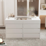 TAMUNE Armoire Bedroom Island Wardrobe Closet Island with 12 Drawers & Sliding Glass Tabletop, Island Dresser with Expandable Design, Closet Island for Bedroom Cloakroom White 63”W x 31.5”W x 35.8”H TAMUNE