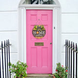 Interchangeable Welcome Sign for Front Door with 14 Changeable Icons, Farmhouse Front Porch Decor Rustic Wooden Wall Sign with 12 LED Lights, Outdoor Seasonal Welcome Home Decorations (Wood home1) HOMCDALY