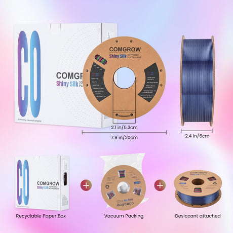 Comgrow Rainbow Colors Silk PLA 3D Printer Filament, Rainbow PLA Filament 1.75mm, Dimensional Accuracy +/- 0.02 mm, 1KG Spool, Coextrusion 3D Filament with Shiny Silk Rainbow Red Comgrow
