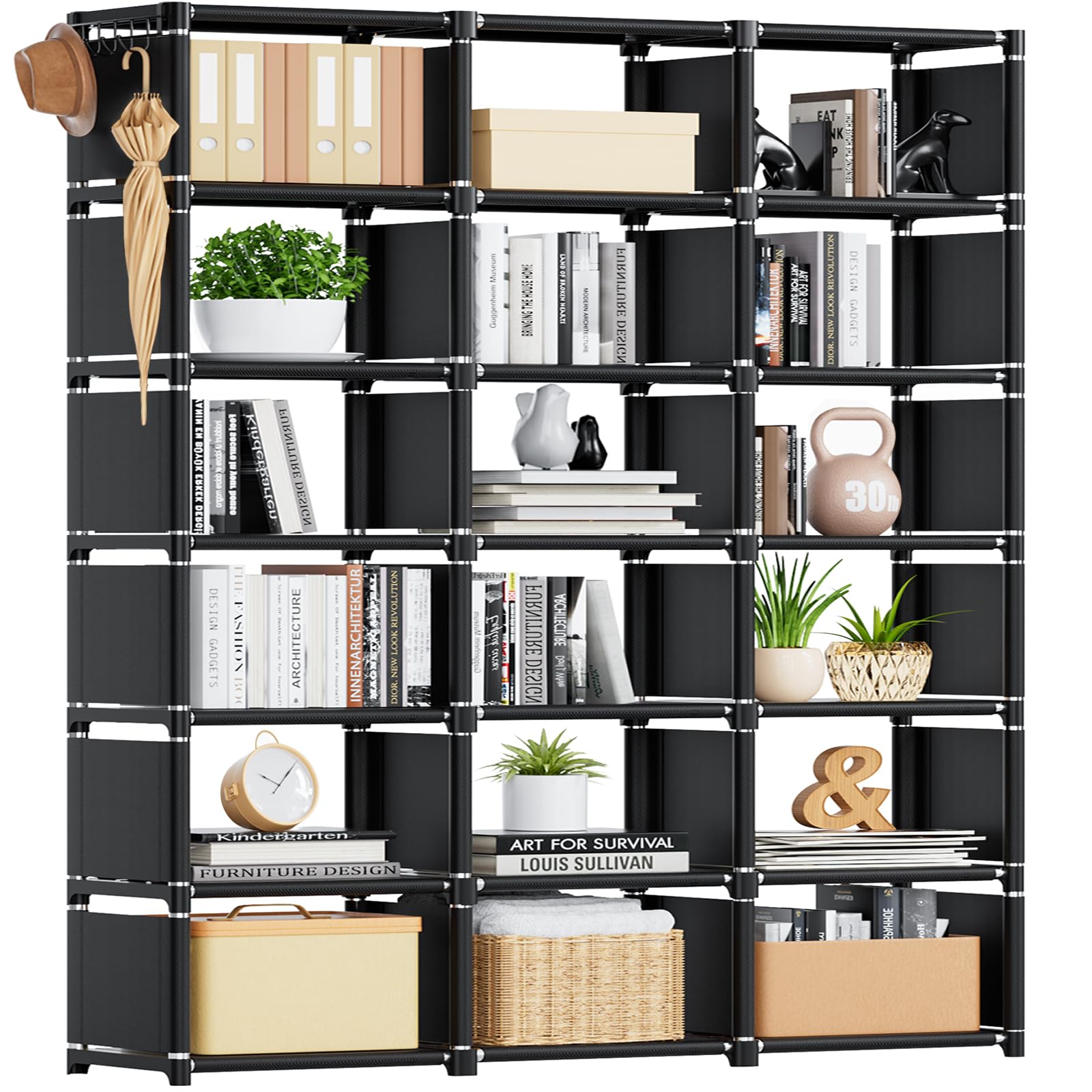 Mavivegue 18-Cube Extra Large Storage Organizer - Versatile Black Bookshelf for Home and Office - WoodArtSupply