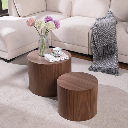 WILLIAMSPACE Nesting End Table Walnut, Wooden Round Coffee Tables Modern Circle Table Set of 2 for Small Space Living Room Bedroom Accent Side Table (Walnut, Round) - WoodArtSupply