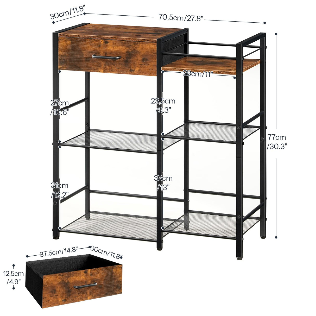 HOOBRO Coffee Bar Cabinet, Farmhouse Coffee Stand Station, 6 Tiers Kitchen Station Table with Drawer, Kitchen Bar Table for Small Space, Buffet Sideboard Cabinet with Storage, Rustic Brown BF77KF01 HOOBRO