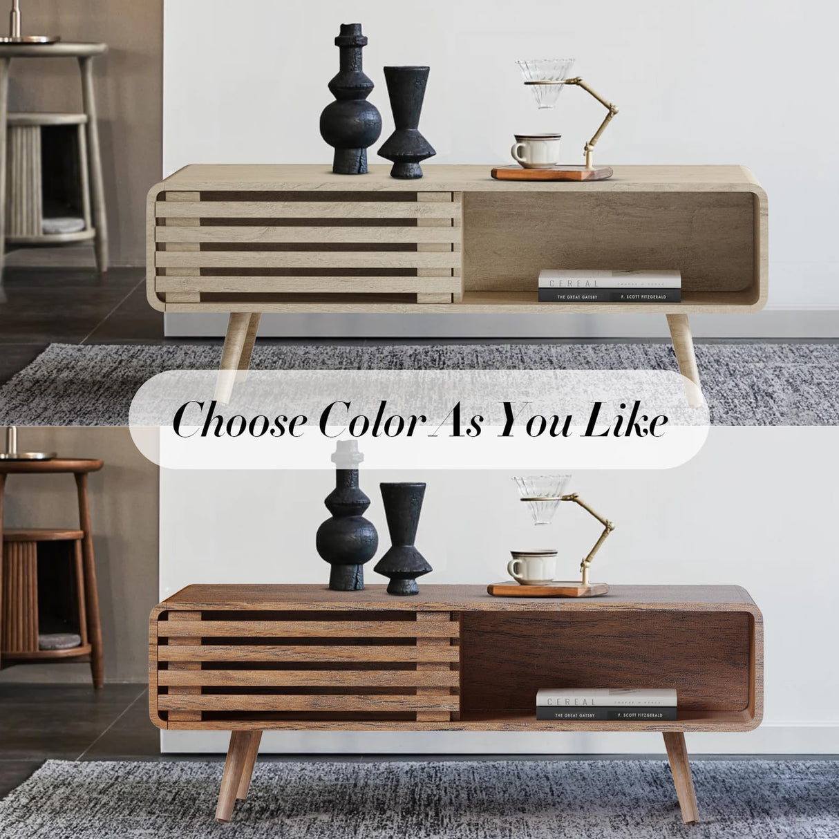 Easyego Coffee Table with Storage, Mid Century Modern Coffee Table for Living Room, Farmhouse, Rectangle Coffee Table, Wooden Center Table (Oak) Easyego