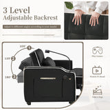 JEEOEHY 3 in 1 Convertible Sleeper Sofa Bed,Velvet Pull Out Couch Bed w USB&Type C Port,Comfy Futon Loveseat w Adjustable Backrest&Phone Stand&Cup Holder for Living Room Apartment Small Space(Black) JEEOHEY