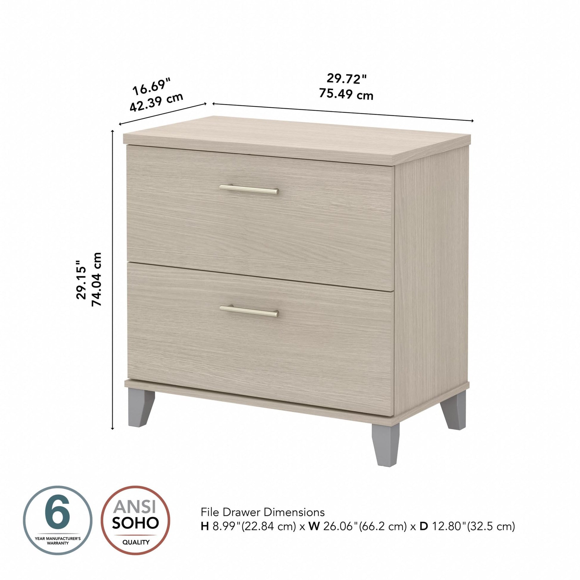 Bush Furniture Somerset 2 Drawer Lateral File Cabinet in Sand Oak - WoodArtSupply