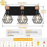 FadimiKoo 3-Light Farmhouse Bathroom Vanity Light Fixtures, Wood Bathroom Lighting Over Mirror, Black Vanity Lights with Metal Lampshade, Vintage Wall Light Fixtures for Bedroom, Living Room, Hallway FadimiKoo