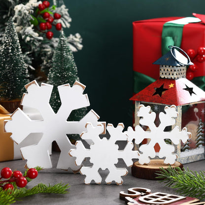 Bucherry 3 Pcs Christmas Wooden Snowflake Decor Rustic Winter Snowflake Table Signs Wonderland Snowflake Wood Blocks Farmhouse Xmas Tiered Tray Decorations for Xmas Table Shelf(Retro White)