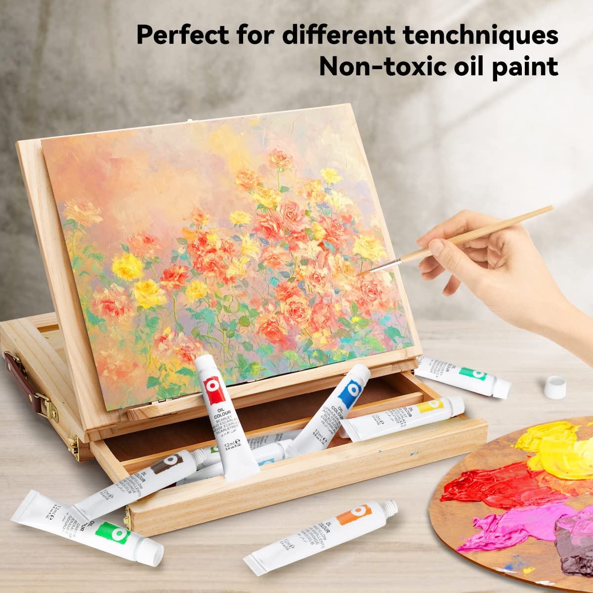LIGHTWISH Oil Paint Set,24 x 12ml Colors, Richly Pigmented Oil Based Paint for Canvas Painting, Non-Toxic Oil Painting Supplies for Beginners, Students and Adults LIGHTWISH