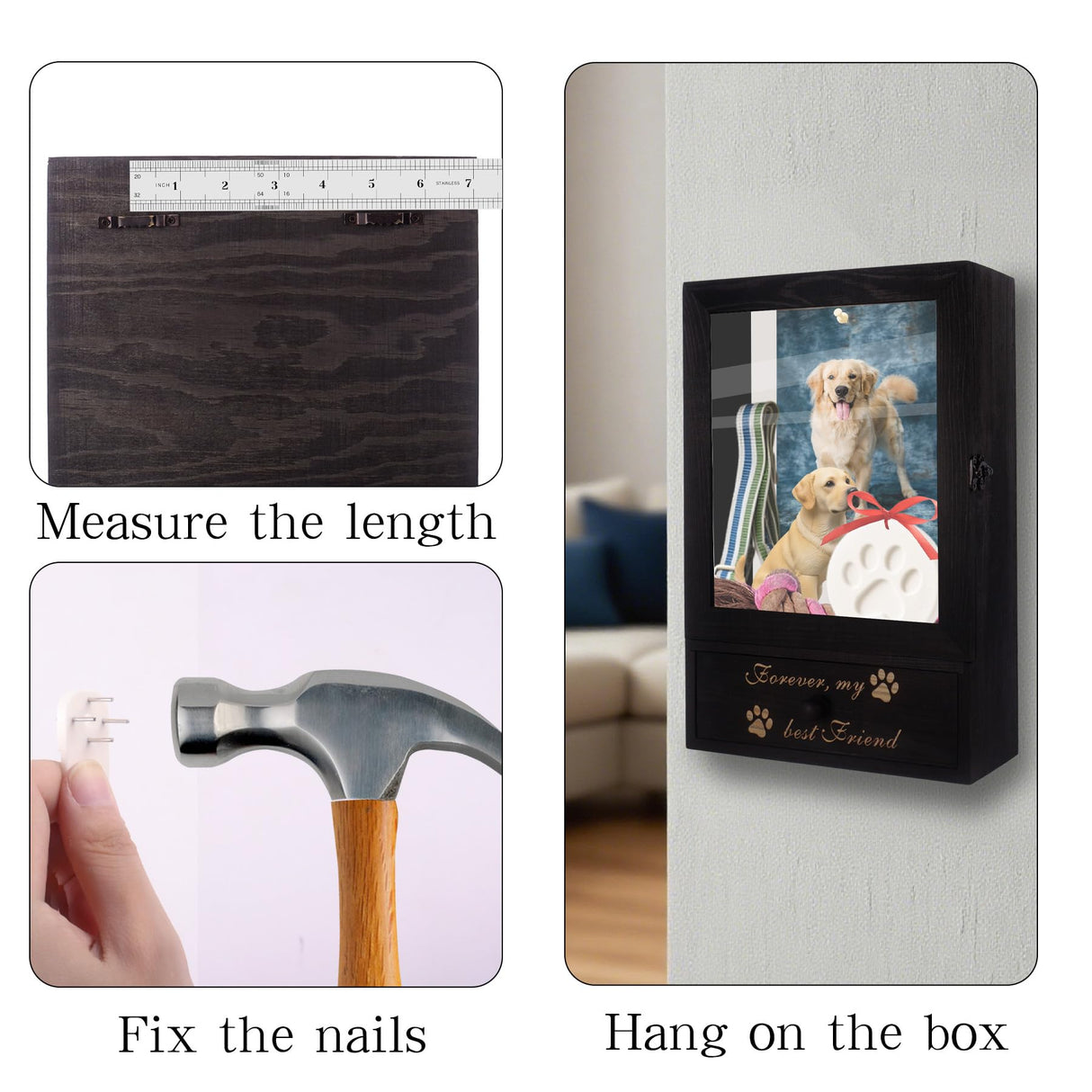 Dmnnlp Dog Memorial Shadow Box, 13.4" Pet Ashes Keepsake with Remembrance Bottle, Wall-Mountable Display Case for Dog/Cat Loss Sympathy Gifts Dmnnlp