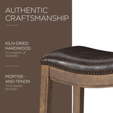 Maven Lane Adrien 31 Inch Bar Height Backless Saddle Barstool in Dark Walnut Finish with Marksman Saddle Vegan Leather Cushion Seat Maven Lane