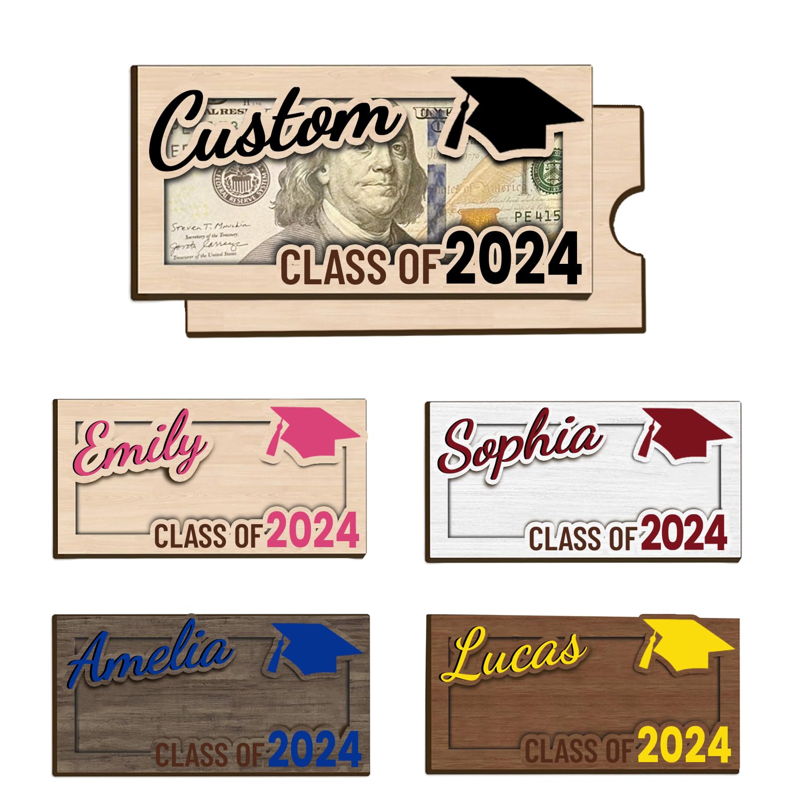 Personalized Graduation Money Holder - Custom Name Wooden Graduation Card Box Cash Holder, Class of 2024 Senior Graduation Gifts for Him or Her - WoodArtSupply