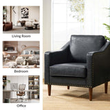 HULALA HOME Faux Leather Accent Armchair with Back & Seat Cushions, Traditional Club Chair with Nailhead Trim, Comfy Upholstered Sofa Chair for Bedroom & Living Room, Black HULALA HOME