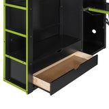 SOFTSEA Full Size Gaming Loft Bed with Desk, Wood Loft Bunk Bed with Wardrobe, Drawers, LED Light & USB Ports, Full Gaming Bed with Desk Underneath and Storage, Green & Black SOFTSEA