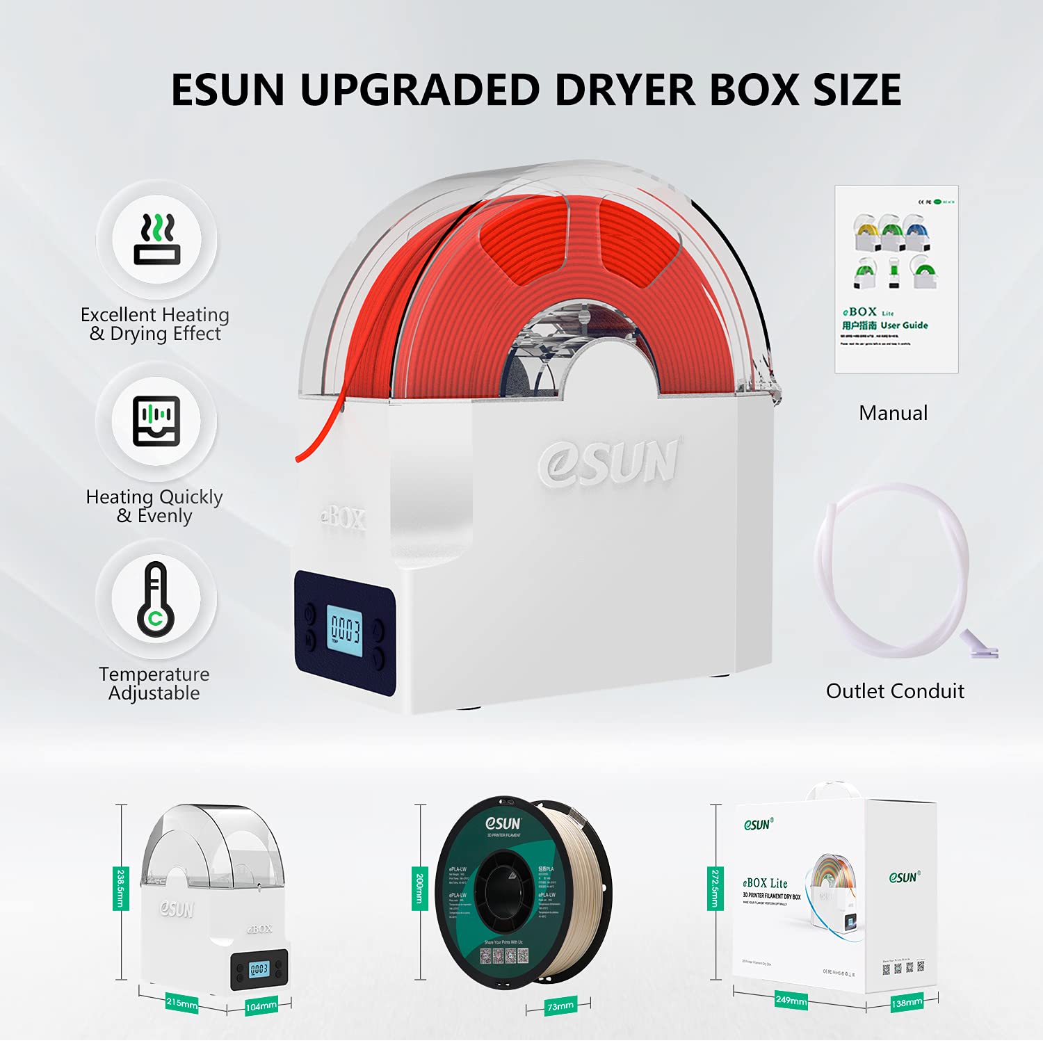 eSUN eBOX Lite Upgraded 3D Printing Filament Dryer Box, Filament Storage Box, Spool Holder for Keeping 3D Printing Filament from Moist and Keeping Filaments Dehydrating, US Power Supply - WoodArtSupply