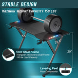 HLDIRECT 47 Inch Gaming Desk with LED Lights, Ergonomic Computer Table with Carbon Fibre Surface, Sturdy PC Workstation Desk for Home Office with Headphone Hook, Cup Holder, Black HLDIRECT