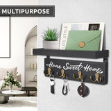 buways Key Holder for Wall Decorative, Rustic Wooden Key Hanger for Wall with 4 Double Key Hooks, Farmhouse Key Holder Rack and Mail and Key Organizer for Home Entryway Decor(Black) buways