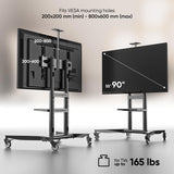 ONKRON Mobile TV Stand on Wheels for 55-90 Inch TV up to 198 lbs, Height Adjustable TV Stand Portable 200x200-800x600 VESA Mobile TV Cart Rolling TV Stand with Shelf/TV Movable Stand Black ONKRON