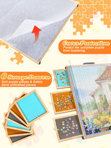 Kalolary 2-in-1 Tilting & Foldable Puzzles Board, 2000 Pieces Wooden Jigsaw Puzzle Table with 6 Drawers & 2 Covers Portable Puzzles Accessories Puzzle Organizer for Adults (31" x 39.4") Kalolary