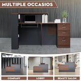 kaiwrxin L-Shaped Modern Reception Desk with Counter & Storage - 71" Large Office Front Desk, Salon Checkout Counter with Lockable Cabinets, Shelves(Brown & Black, Right - 71''L x 34''W x 41''H) kaiwrxin