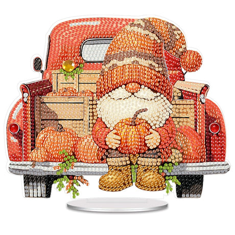 Fall Truck Diamond Painting Kits for Adults, Stand Up 5D Gnome Tabletop Painting Crafts Kits, DIY Colorful Pumpkin Cart Crystal Diamond Art Kit for Home Office Table Top Decor Clendo