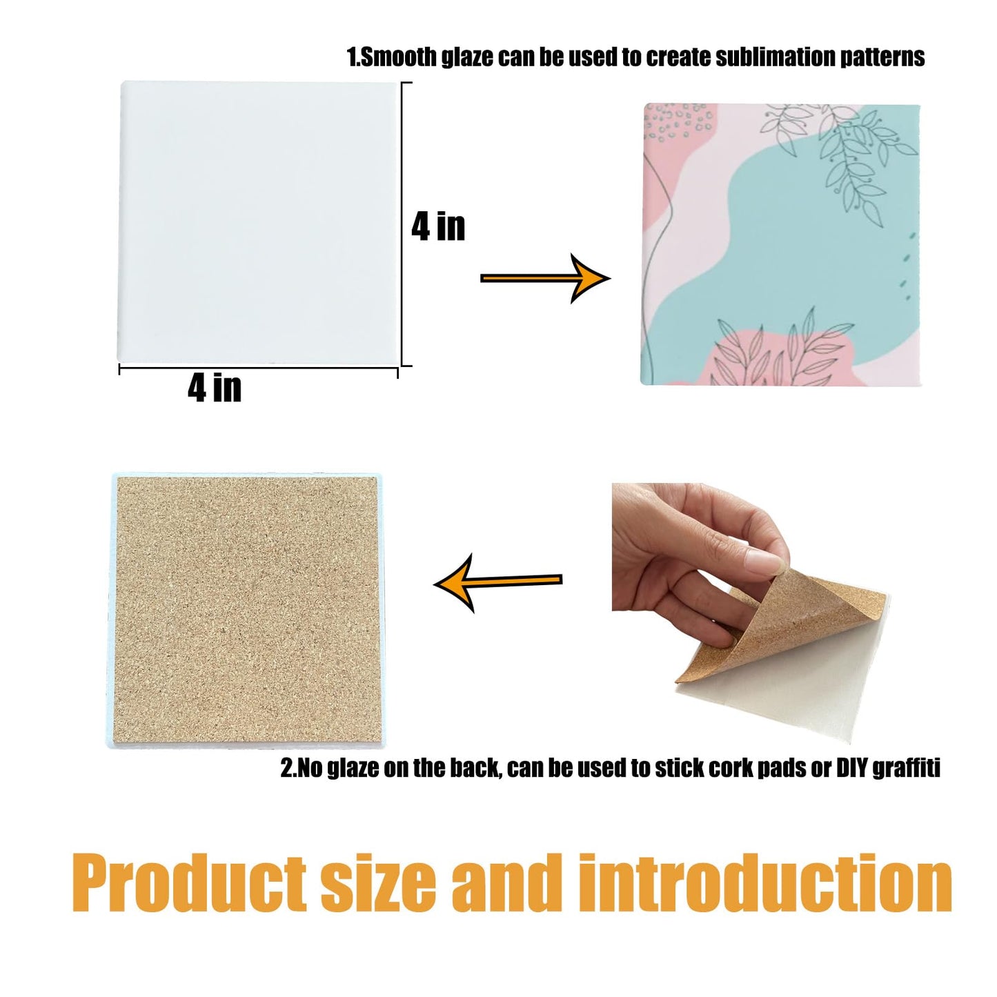 Sublimation Ceramic Coasters Blanks Square Coaster for Drinks, Absorbent Ceramic Stone Coaster Set with Cork Backing Pads, Heat Transfer Cup Coasters for Home Decor （2 PCS）