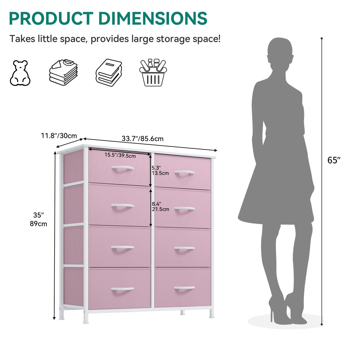 YITAHOME 8 Drawers Fabric Dresser - Storage Tower Unit Organizer Unit for Living Room & Closets - Sturdy Steel Frame & Easy Pull Fabric Bins (Cool Light Grey) YITAHOME