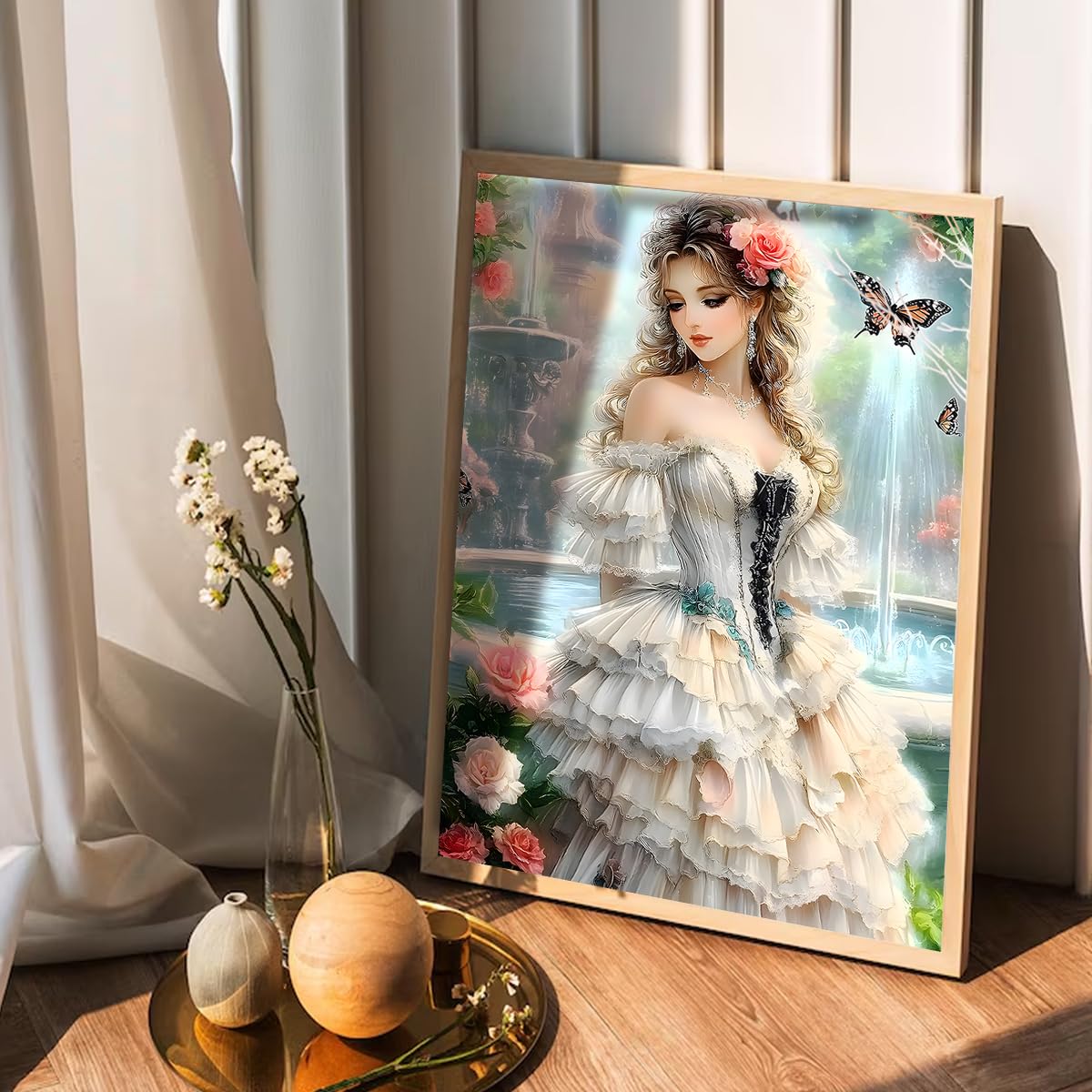 Ohhvvow Princess Diamond Art Kit for Adults, 12x16 Inch Beautiful Girl & Fountain Diamond Painting with Butterfly, DIY 5D Full Drill Gem Dotz Craft Kits, Home Wall Decor, Gift for Women & Beginners Ohhvvow