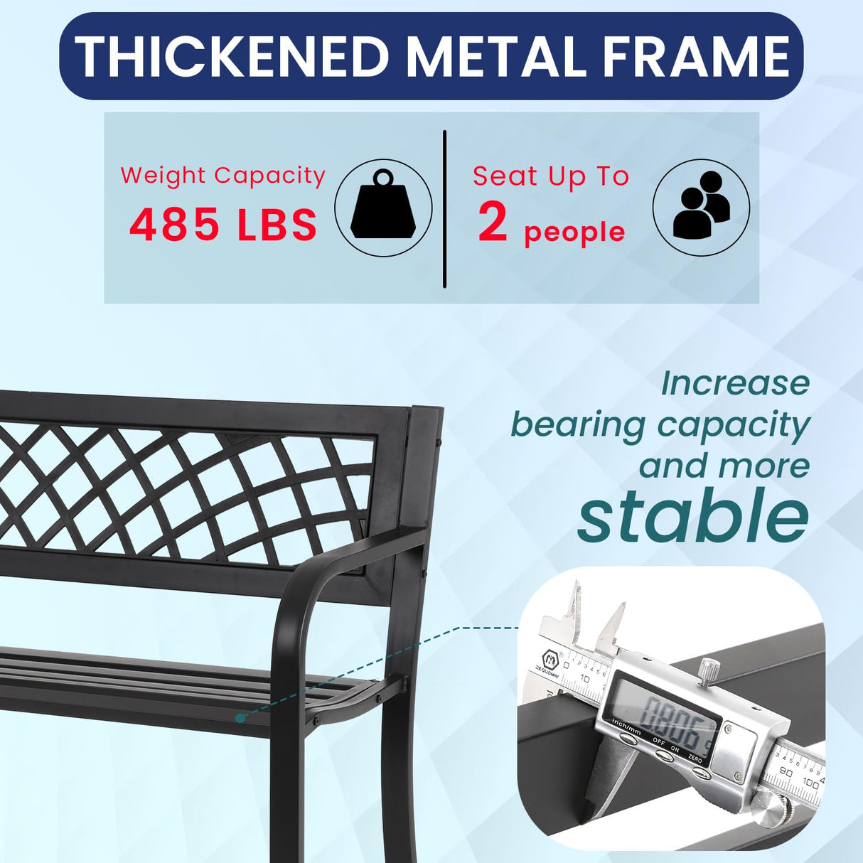 MGHH Outdoor Bench, Patio Garden Bench with Iron Steel Frame, Mesh Pattern, Metal Outside Bench for Park Porch Lawn Yard Balcony Path Entryway Deck,Black MGHH