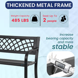 MGHH Outdoor Bench, Patio Garden Bench with Iron Steel Frame, Mesh Pattern, Metal Outside Bench for Park Porch Lawn Yard Balcony Path Entryway Deck,Black MGHH