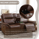 Anthato Power Recliner Living Room Set, Leather Reclining Sofa Set with Coffee Table, Living Room Furniture Sets, Brown Recliner Couch with Cup Holders/Charging Port for Home Theater/Office, Brown Anthato