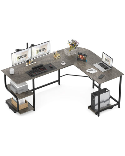 Teraves Reversible L Shaped Desk with Large Surface, 69 Inch Sturdy Corner Desk with Storage Shelves, Premium Office Computer Desk Workstation for Home Office Gaming
