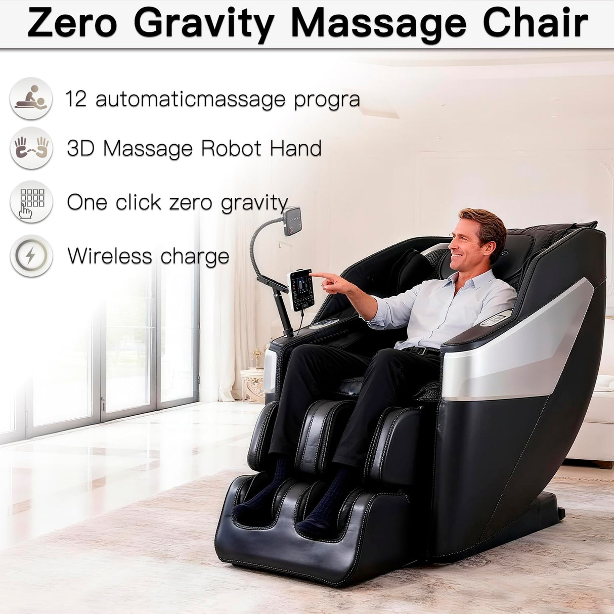 Full Body Massage Chair, Featuring Zero-Gravity SL Track, 6 Types of 3D Mechanical Massage Techniques, 5 Level Heating Function, 5 Level Airbag Massage,Bluetooth Connectivity, Wireless Phone Charging Generic