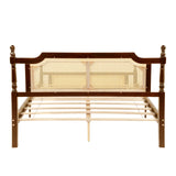 Ball & Cast Queen Traditional Pine Wooden Platform Bed with Rattan Headboard and Footboard,Bed Frame w/Central Enhanced & Underbed Storage Space,Slat Support,for Apartment,Bedroom,Walnut Ball & Cast