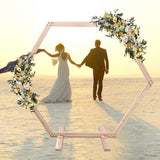 Wedding Arch W7.1XH6.1 FT, Hexagon Wooden Arch for Ceremony,Hexagon Arch Backdrop Stand Event Party Stand for Outdoor, Indoor Gdrasuya10