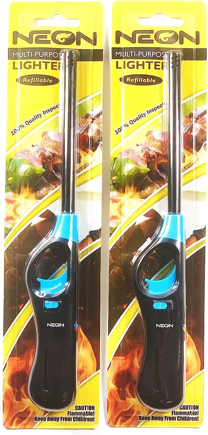 Neon Refillable BBQ Lighter - Pack of 4,with Prime Necessities Merchandise Sticker. Prime Necessities
