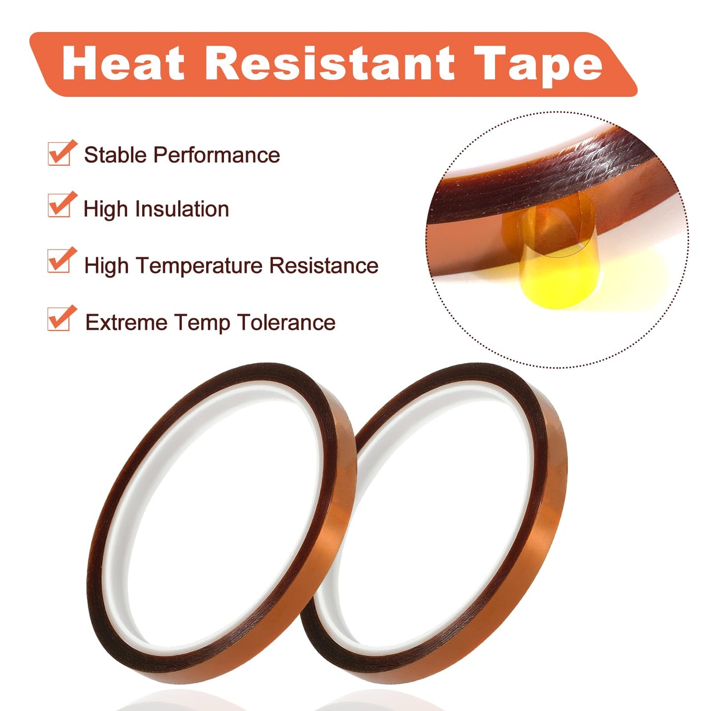 Premium Heat Tape, 2 Rolls Heat Resistant Tape, 108ft (10mm x 33m) Heat Tape for Sublimation & Heat Transfer Tape, No Residue, Perfect for Heat Press, Electronics, Soldering, and Circuit Boards