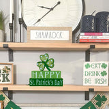 Happy St. Patrick's Day Wood Block Table Sign, Wooden Shamrock Table Top Decorations Tiered Trays Desk Shelf Irish Home Office Coffee Bar Decor 3 Pieces Green OEQSHMY