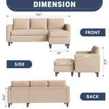 Shintenchi Small Sectional Sofa Couch,3 Seat L Shape Sofas with Ottoman,Upholstered Fabric Convertible Sofa Couches,Small Couches for Apartments, Living Room and Office (Beige) Shintenchi